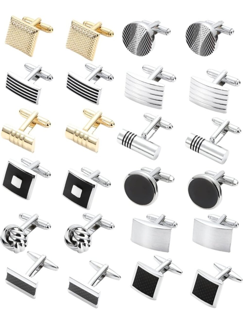 Classic Tone Cufflinks for Men - 12 Pairs Stylish Accessories for Formal Wear